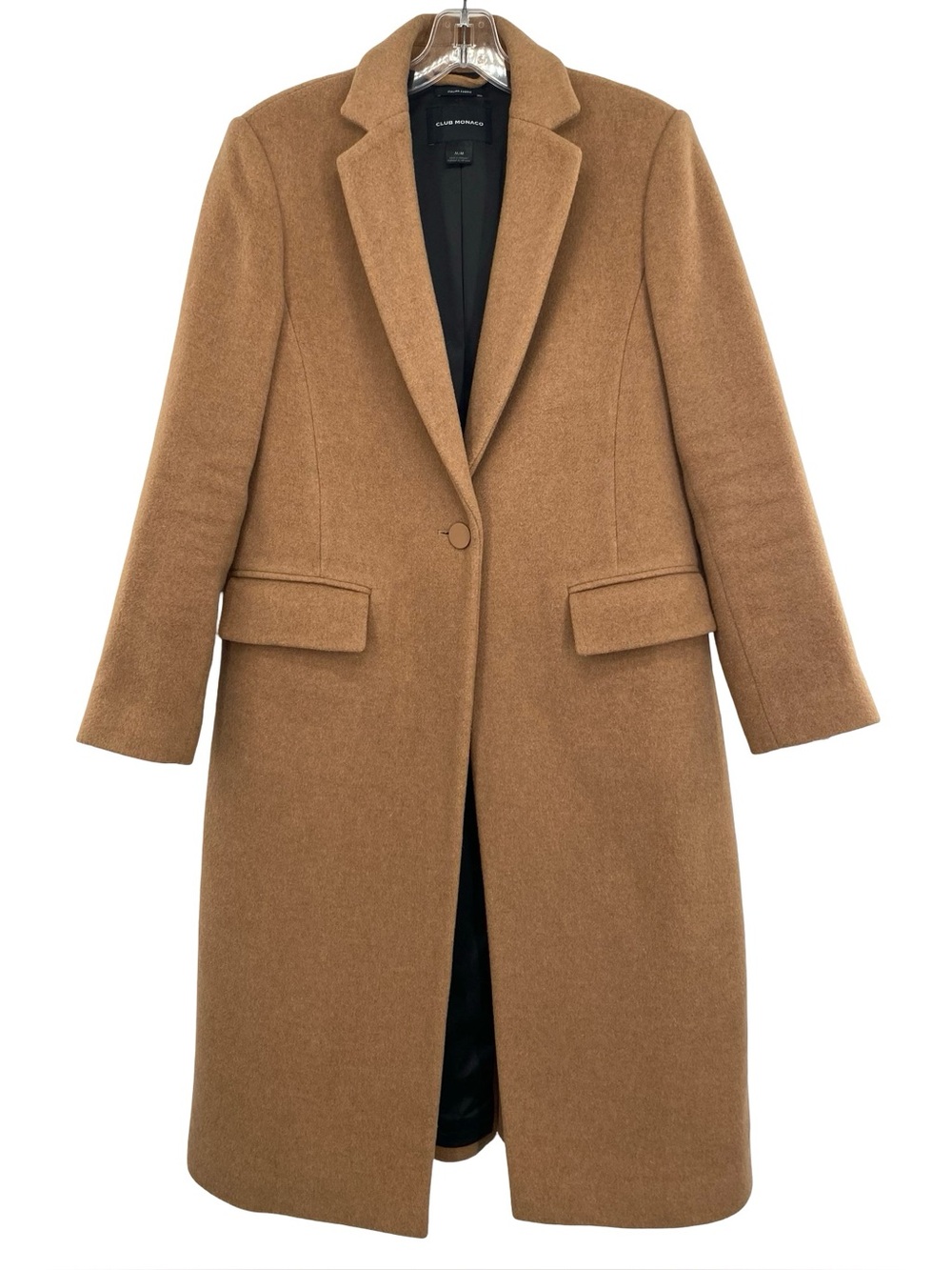 Club Monaco Wool Bend Slim Tailored Camel Long Coat Size Medium
